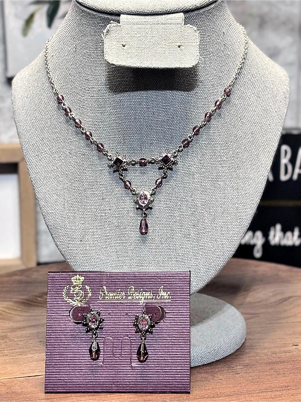 Vintage Premier Designs “Violet Lace” Necklace & Earrings set, NWT